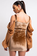 DREAMING IN VELVET CORSET MINI DRESS LIGHT BROWN