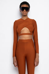 DRINKS ON YOU CUTOUT LONG SLEEVE BANDAGE TOP