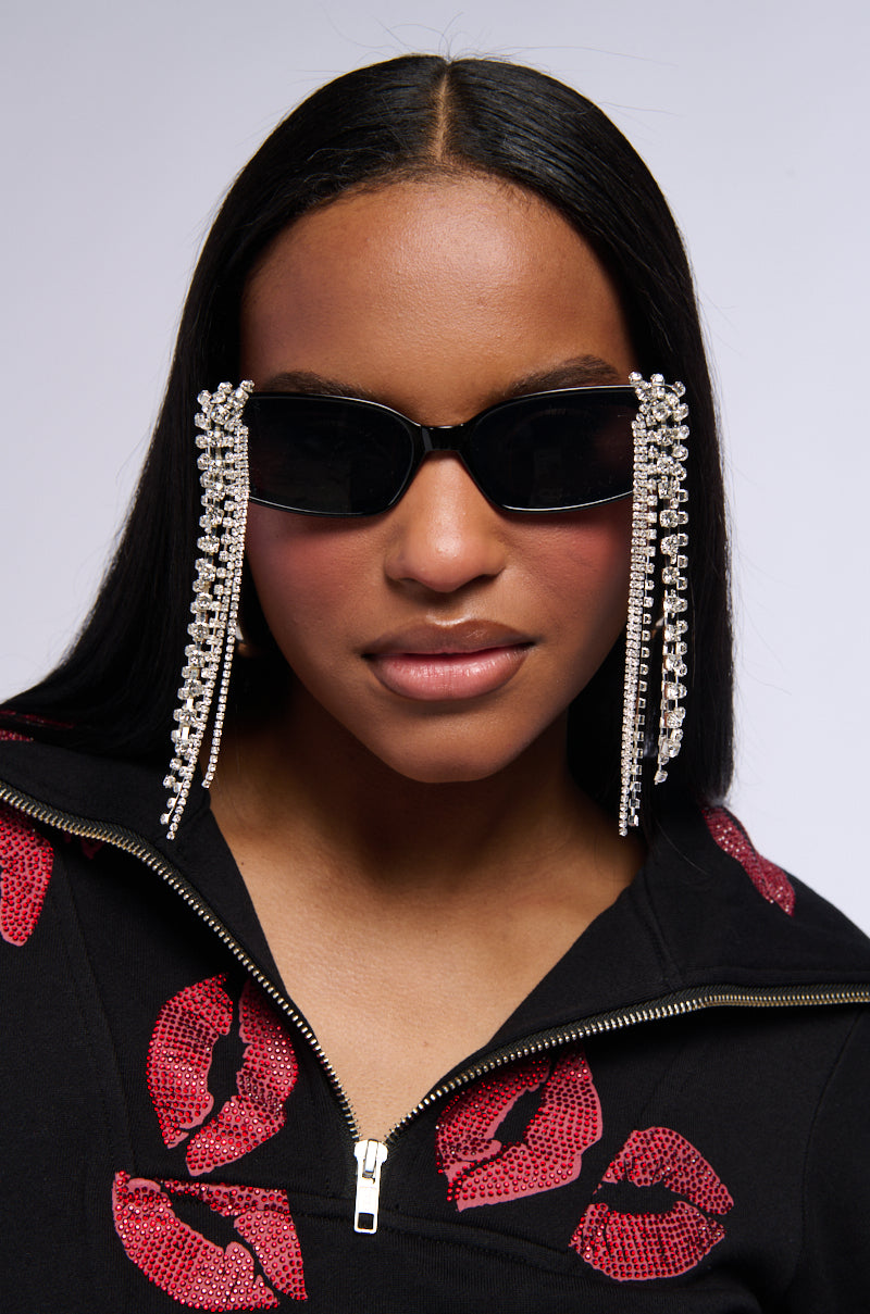 DRIP IN DIAMONDS RHINESTONE FRINGE SUNGLASSES