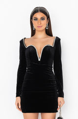 DRIPPIN CLASS VELVET TRIM MINI DRESS BLACK