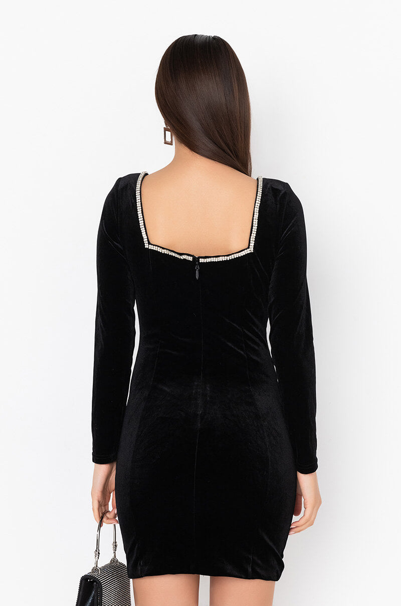 DRIPPIN CLASS VELVET TRIM MINI DRESS BLACK