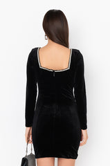DRIPPIN CLASS VELVET TRIM MINI DRESS BLACK