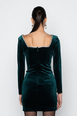 DRIPPIN CLASS VELVET TRIM MINI DRESS GREEN