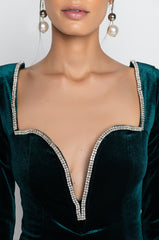 DRIPPIN CLASS VELVET TRIM MINI DRESS GREEN