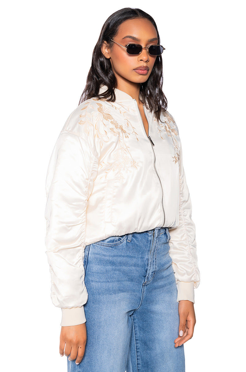 EMBROIDERED MONOTONE OVERSIZE BOMBER