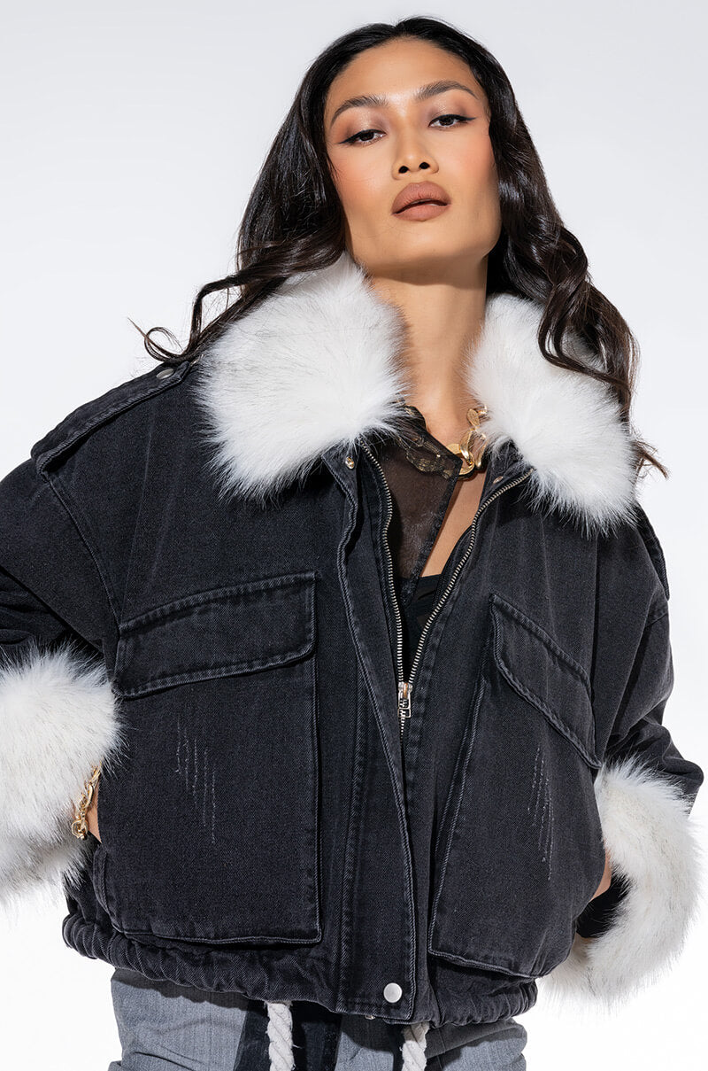 EMRATA OVERSIZED FUR TRIM JACKET