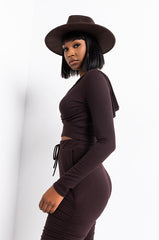 ESSENTIAL AF RIBBED CORSET HOODIE BROWN