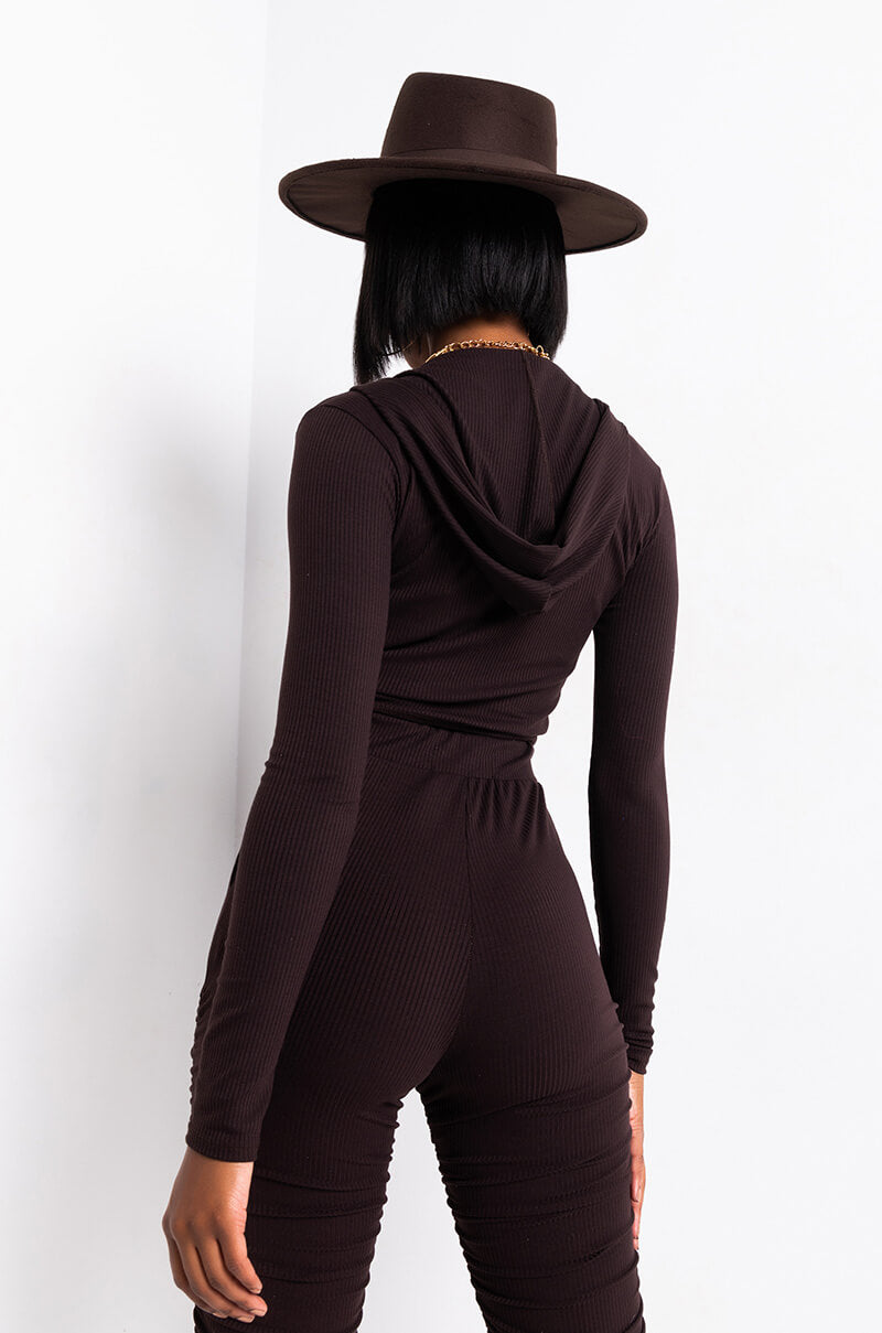 ESSENTIAL AF RIBBED CORSET HOODIE BROWN