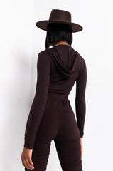 ESSENTIAL AF RIBBED CORSET HOODIE BROWN
