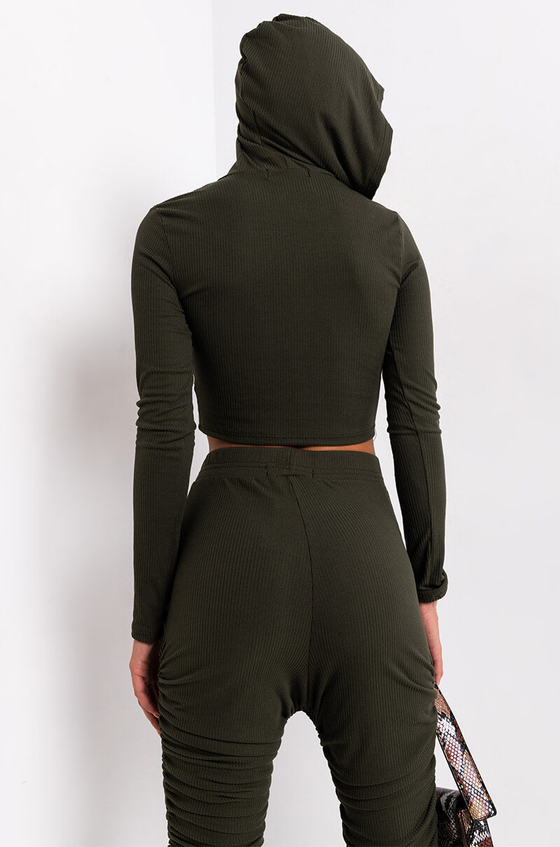 ESSENTIAL AF RIBBED CORSET HOODIE OLIVE