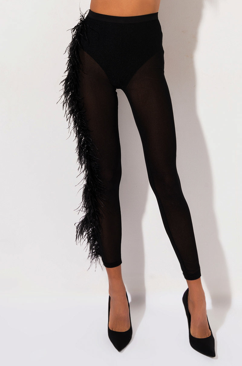 EUROPE TOUR HIGH WAISTED MESH FEATHER PANTS