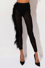 EUROPE TOUR HIGH WAISTED MESH FEATHER PANTS