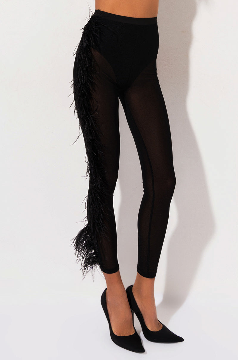 EUROPE TOUR HIGH WAISTED MESH FEATHER PANTS