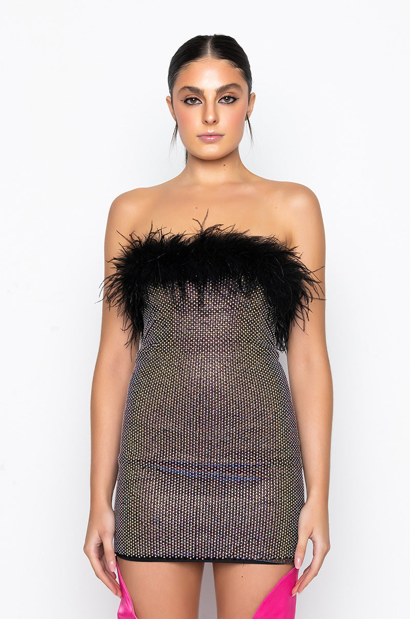 EVERYTHING DID TUBE RHINESTONE MINI DRESS
