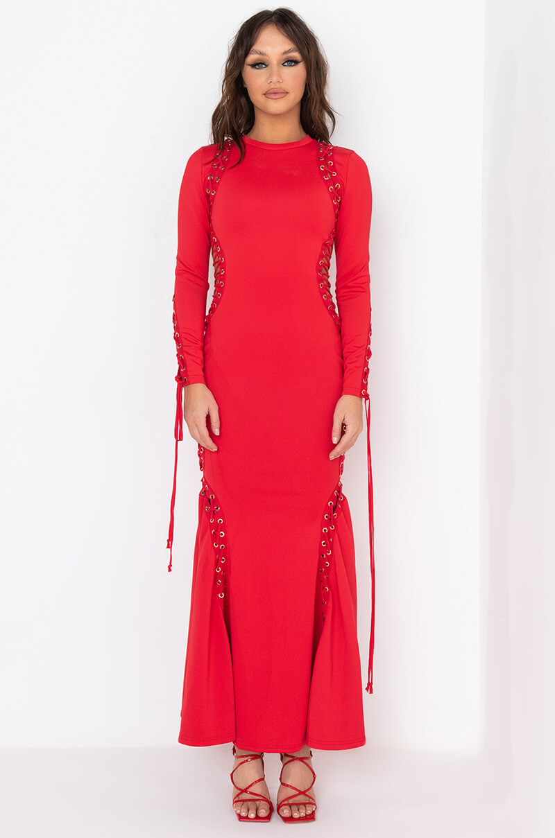 EXPENSIVE DRINKS LACE UP MAXI DRESS