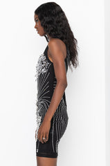 EXPENSIVE TASTE MIDI MESH DRESS WITH RHINESTONES BLACK