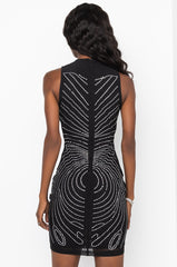EXPENSIVE TASTE MIDI MESH DRESS WITH RHINESTONES BLACK