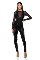 EXPOSED LONG SLEEVE MESH BODYSUIT