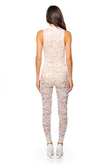 EXPRESS YOURSELF MOCK NECK LACE SLEEVELSS JUMPSUIT