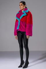 JAYLEY BRAND FAUX FUR COLOR BLOCK JACKET