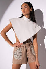 LORIE PEARL EMBELLISHED FAUX LEATHER SHORTS