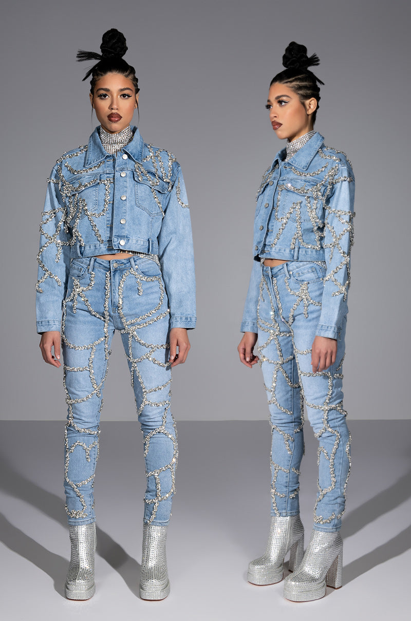MAKE A WISH RHINESTONE HIGH WAISTED SKINNY JEAN