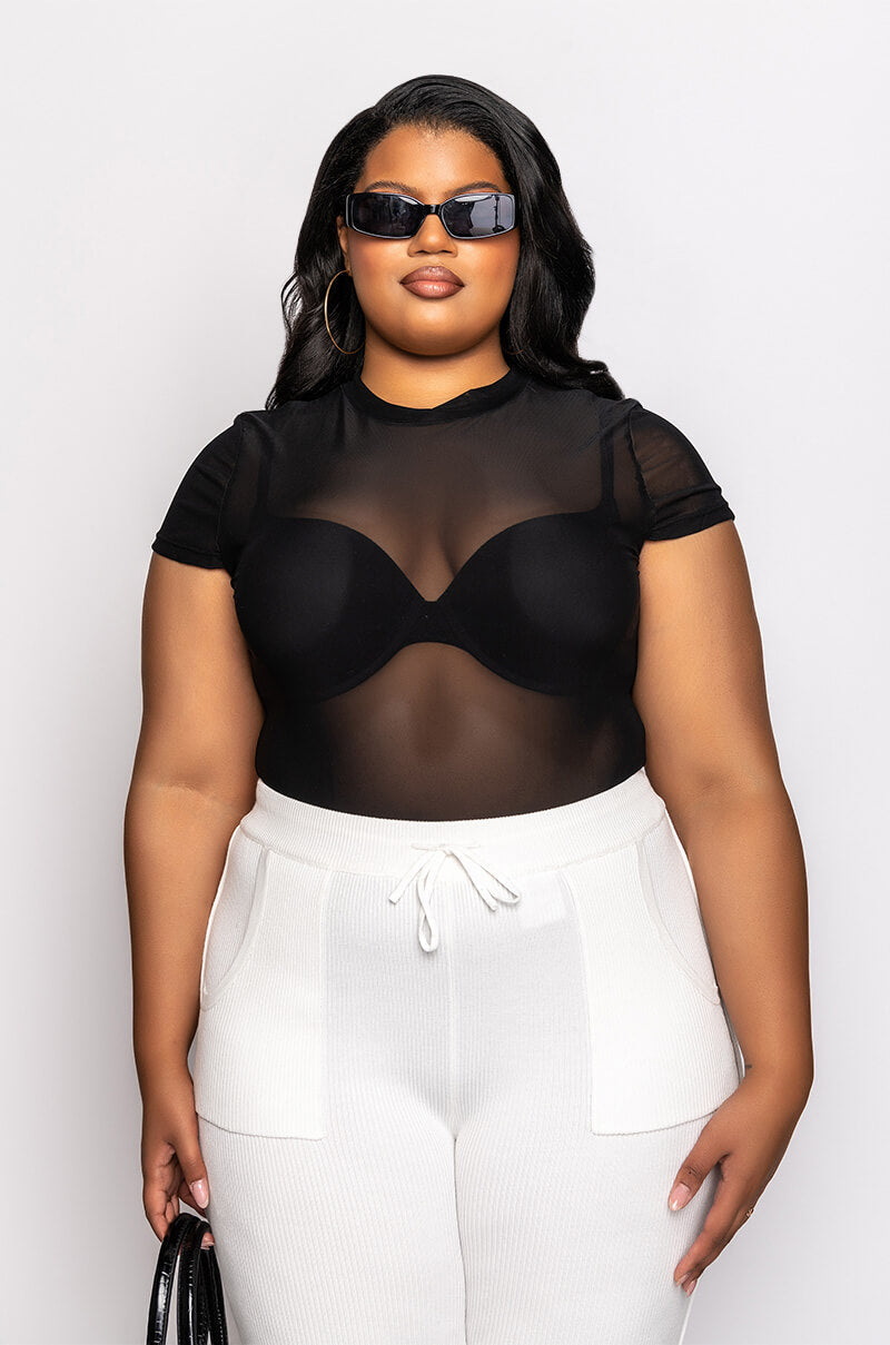 PLUS SO FIERCE SHORT SLEEVE MOCK NECK BODYSUIT
