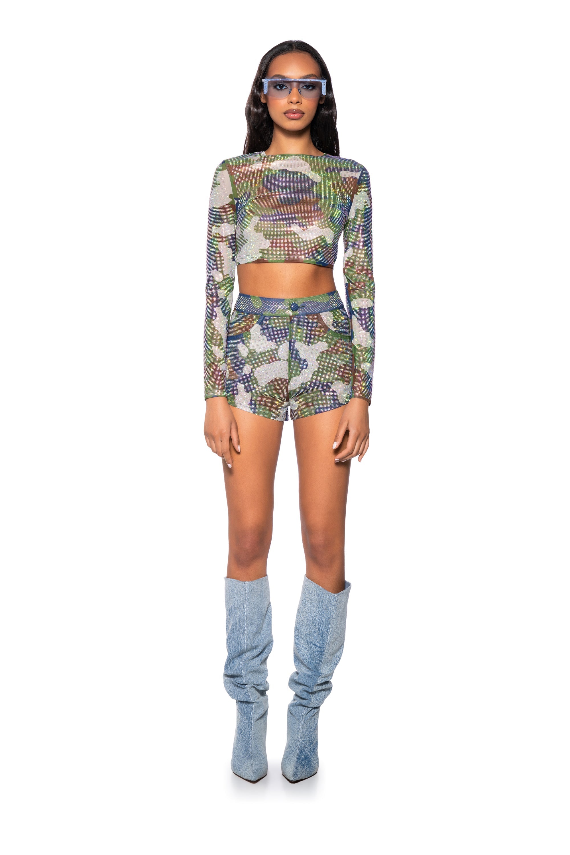 SAVAGE RHINSTONE MESH LONG SLEEVE TOP
