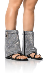 CAPE ROBBIN SHES DIFFERENT RHINESTONE SHEATH SANDAL IN BLACK