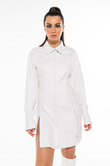 CUNTY BUTTON FRONT PU SHIRT DRESS IVORY