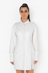 CUNTY BUTTON FRONT PU SHIRT DRESS IVORY