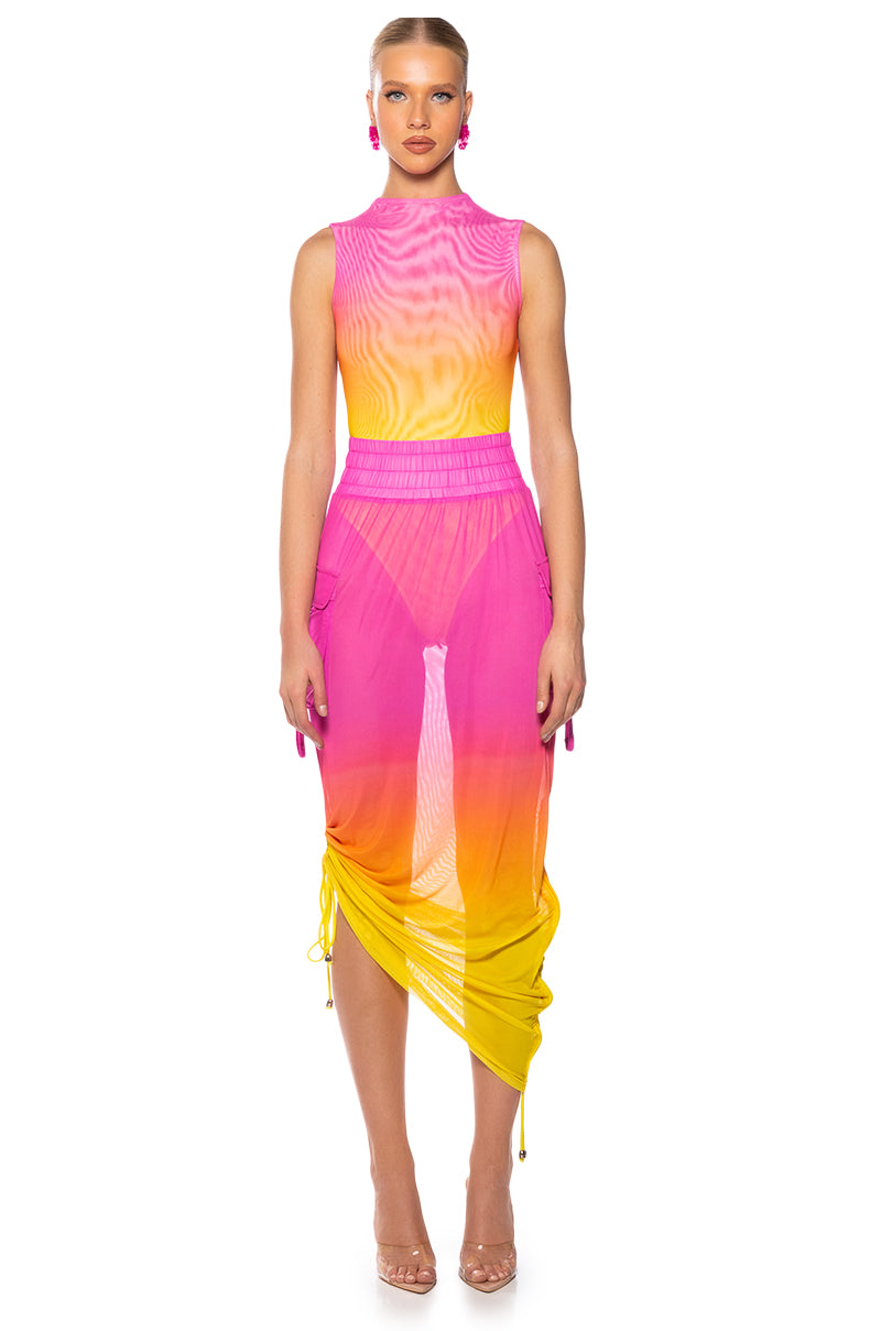 SUNRISE OMBRE MESH ADJUSTABLE MIDI SKIRT