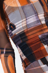 BREAK THE MOLD LONG SLEEVE RUCHED MESH MIDI DRESS rust